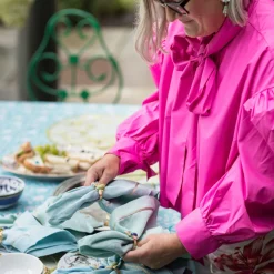 Joanna Buchanan Place Settings & Linens|Etched Wing Big Skinny Napkin Rings in Lapis Lazuli, Set of Four