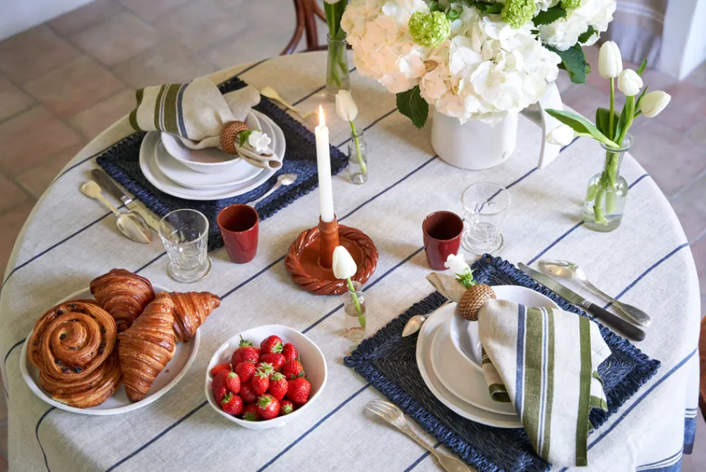 Caravan Place Settings & Linens|Eze 60x60 Tablecloth in Ivory & Blue