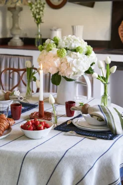 Caravan Place Settings & Linens|Eze 60x60 Tablecloth in Ivory & Blue