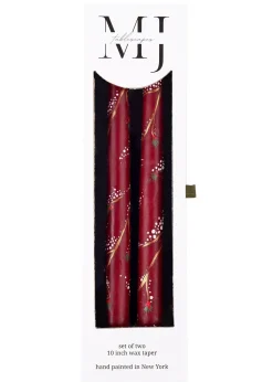 MJ Tablescapes Candles|Festive Snowy Branches Taper Candles, Set of 2