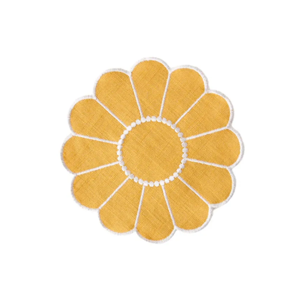 Cabana Place Settings & Linens|Floral Embroidered Bread Basket Liner in Yellow