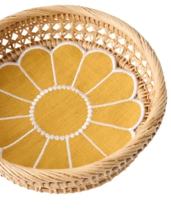 Cabana Place Settings & Linens|Floral Embroidered Bread Basket Liner in Yellow