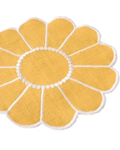Cabana Place Settings & Linens|Floral Embroidered Bread Basket Liner in Yellow
