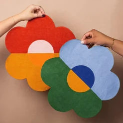 Misette Place Settings & Linens|Floral Linen Patchwork Placemats in Red/Amber, Set of 4