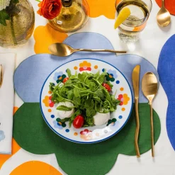 Misette Place Settings & Linens|Floral Linen Patchwork Placemats in Green/Blue, Set of 4