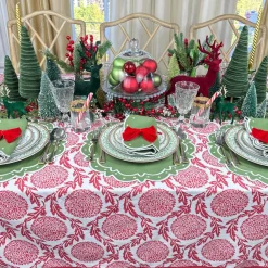 Flying Sheep Country Place Settings & Linens|Flower and Vine Red Tablecloth