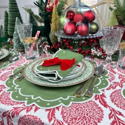 Flying Sheep Country Place Settings & Linens|Flower and Vine Red Tablecloth