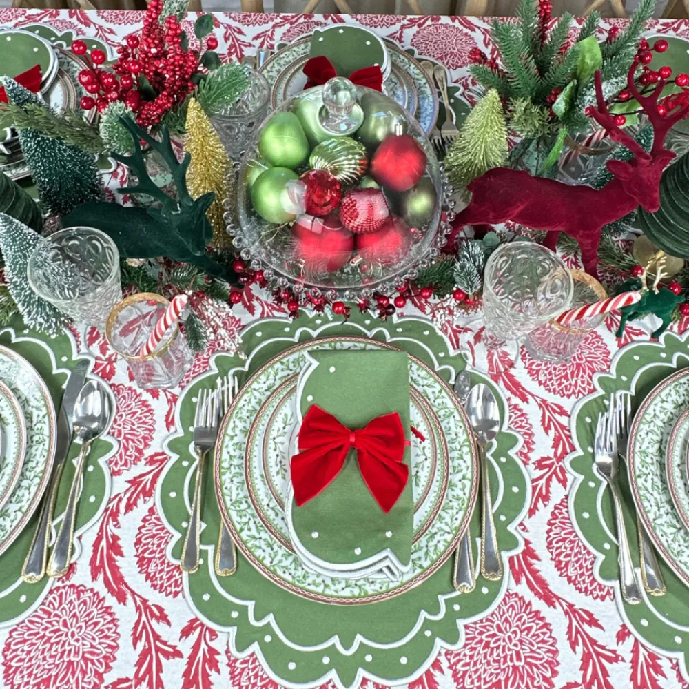 Flying Sheep Country Place Settings & Linens|Flower and Vine Red Tablecloth