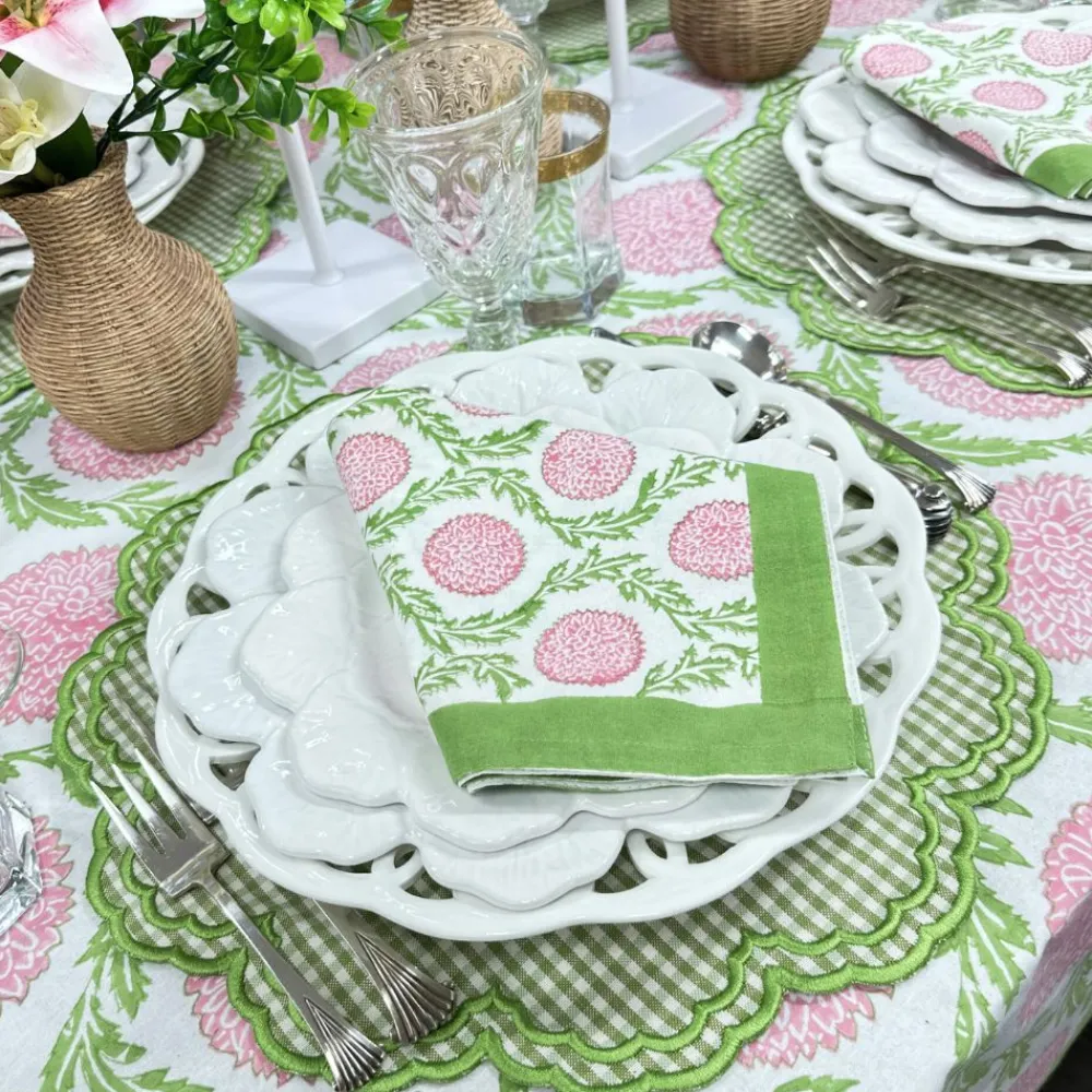 Flying Sheep Country Place Settings & Linens|Flowers & Vines Tablecloth in Pink and Green