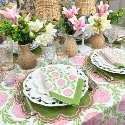 Flying Sheep Country Place Settings & Linens|Flowers & Vines Tablecloth in Pink and Green