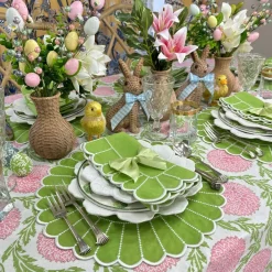 Flying Sheep Country Place Settings & Linens|Flowers & Vines Tablecloth in Pink and Green