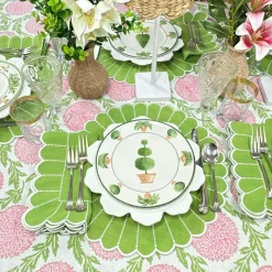 Flying Sheep Country Place Settings & Linens|Flowers & Vines Tablecloth in Pink and Green