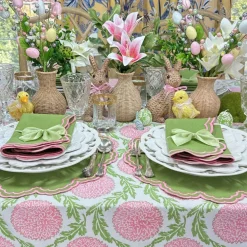Flying Sheep Country Place Settings & Linens|Flowers & Vines Tablecloth in Pink and Green