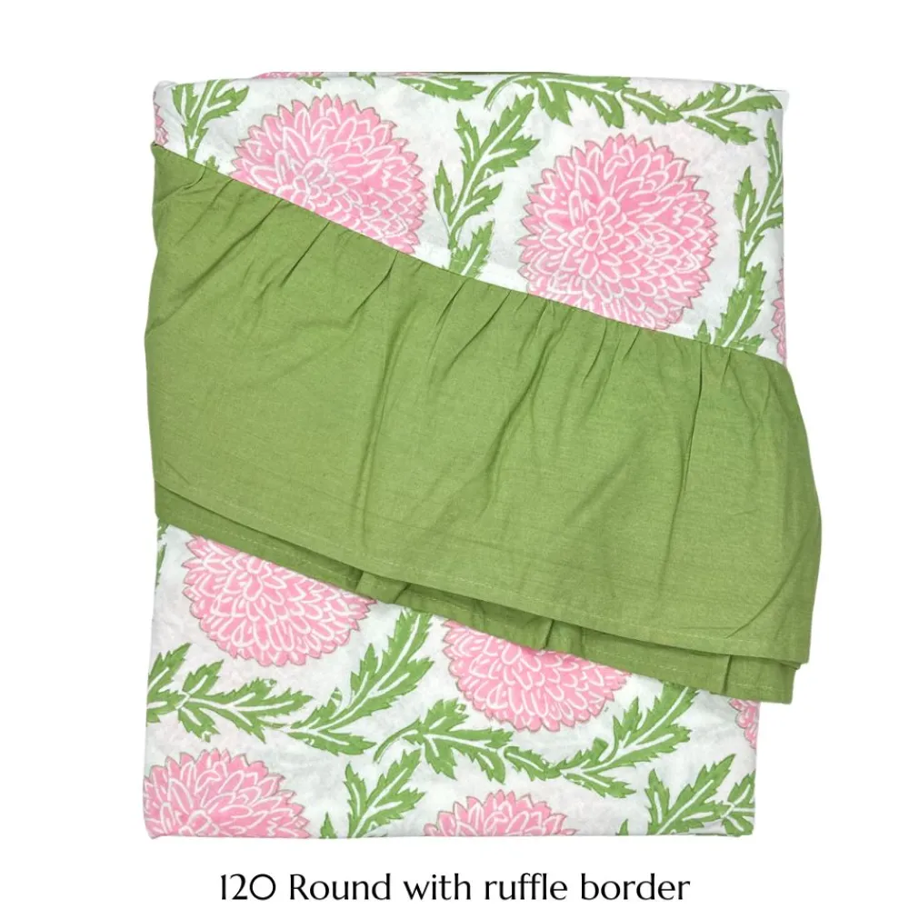 Flying Sheep Country Place Settings & Linens|Flowers & Vines Tablecloth in Pink and Green