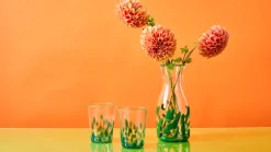 Paul Arnhold Glass Glassware|Forest Green Transparent Spotted Tumblers, Set of Two