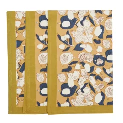 Couleur Nature Place Settings & Linens|Forest Harves Tea Towels in Mustard & Blue, Set of 3