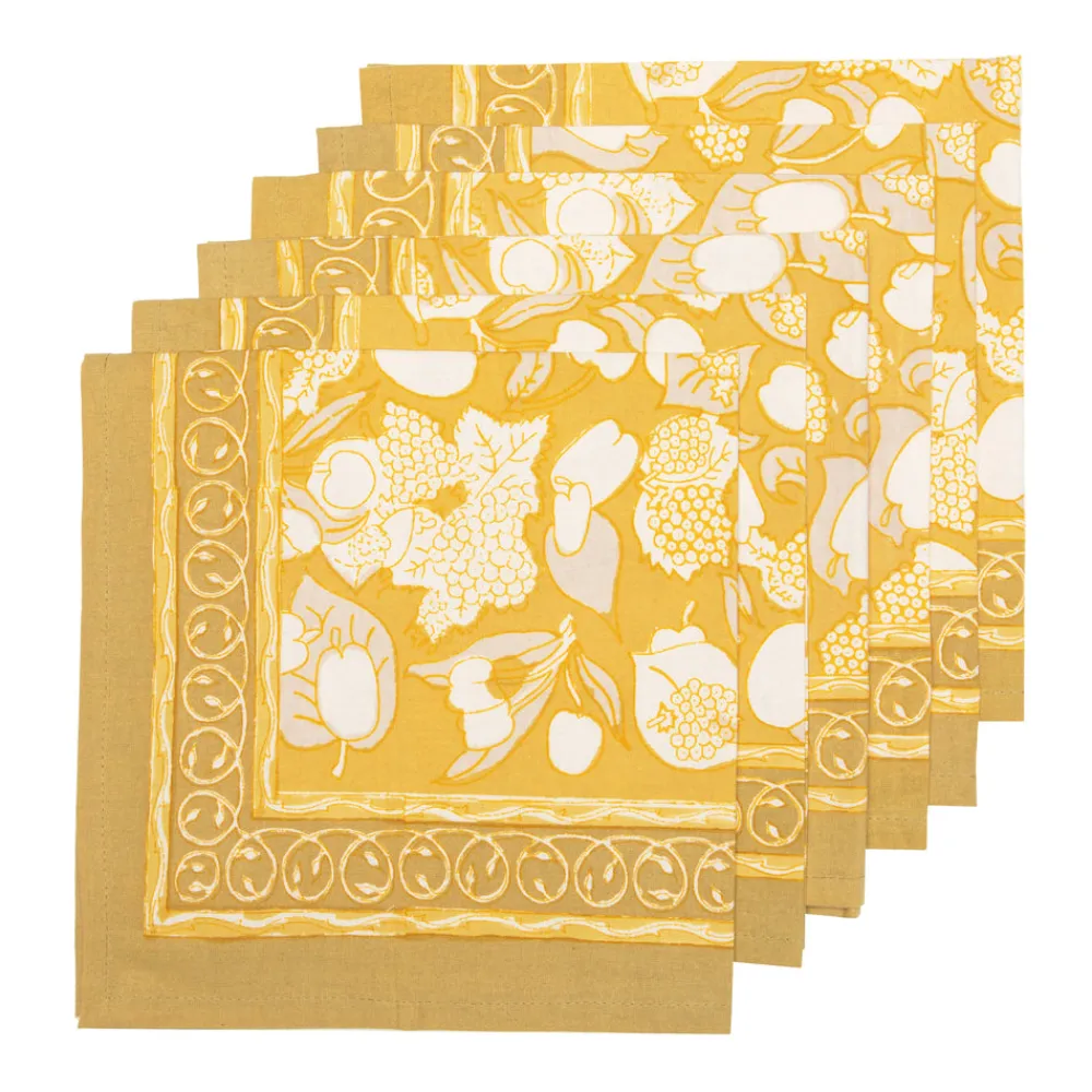 Couleur Nature Place Settings & Linens|Forest Harvest Napkins Grey & Mustard, Set of 6