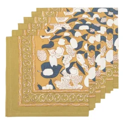 Couleur Nature Place Settings & Linens|Forest Harvest Napkins Mustard & Blue, Set of 6