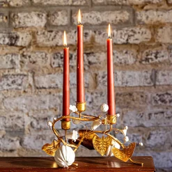 Juliska Candles|Forest Walk Pumpkin & Vine Triple Candlestick Holder in Gold