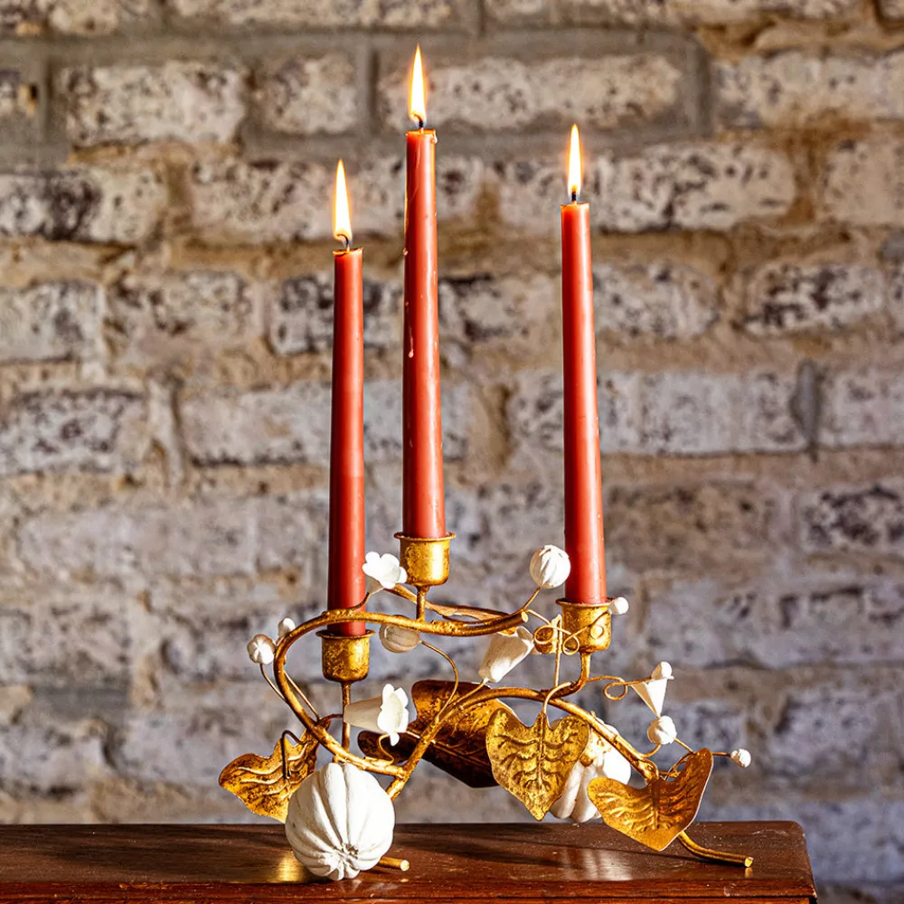 Juliska Candles|Forest Walk Pumpkin & Vine Triple Candlestick Holder in Gold