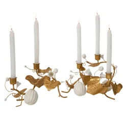 Juliska Candles|Forest Walk Pumpkin & Vine Triple Candlestick Holder in Gold