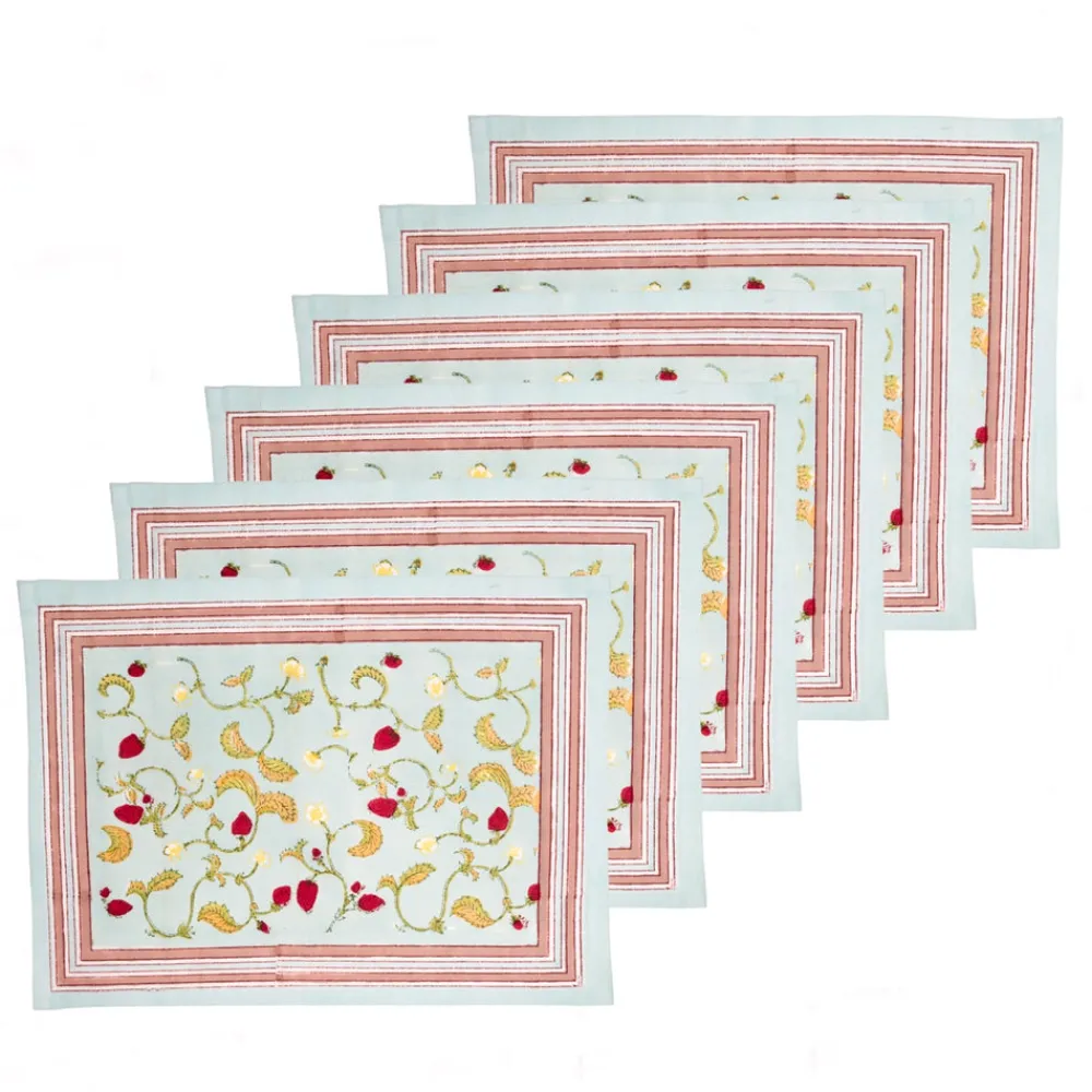 Couleur Nature Place Settings & Linens|Fraises des Bois Mats in Blue, Set of 6