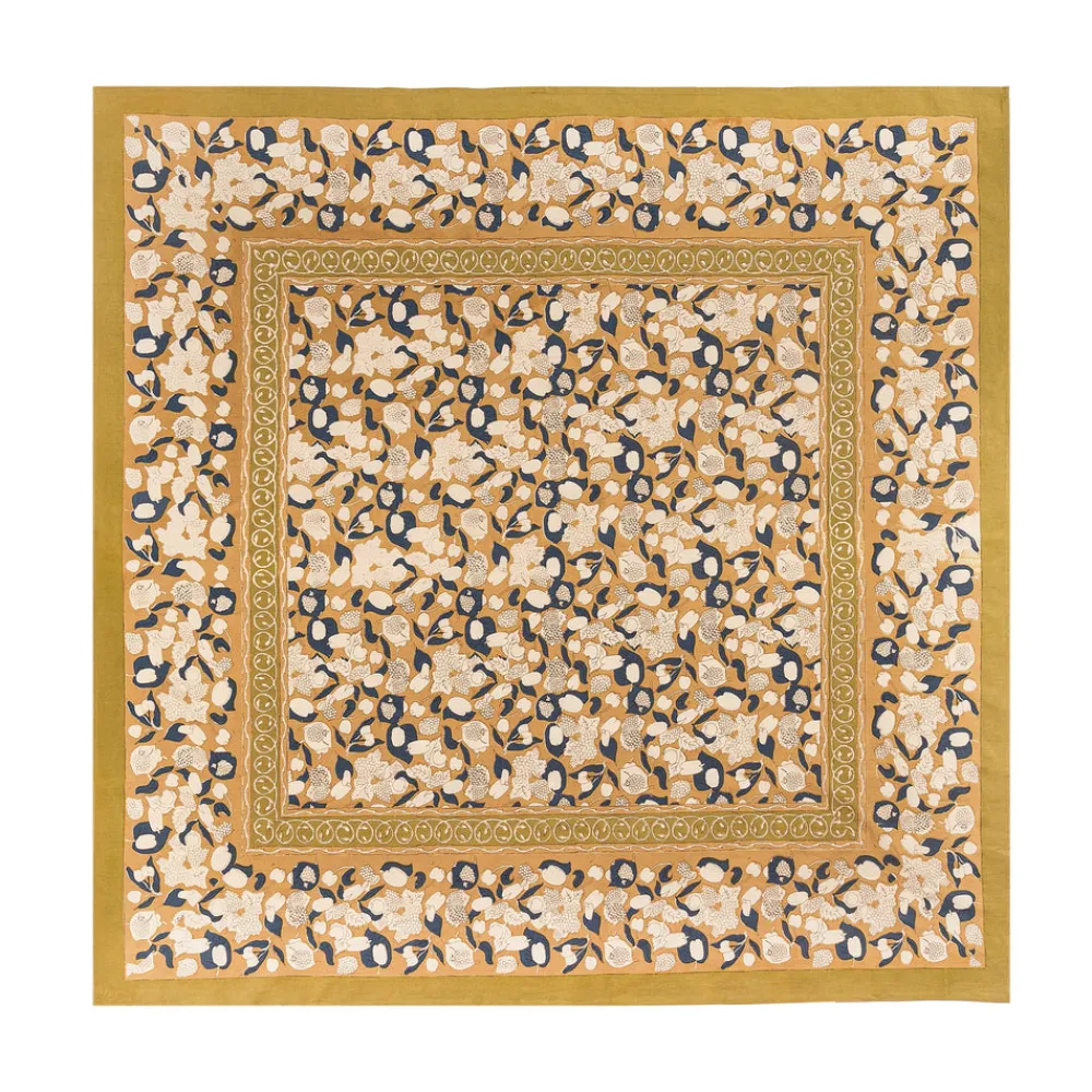 Couleur Nature Place Settings & Linens|French Tablecloth Forest Harvest Mustard & Blue