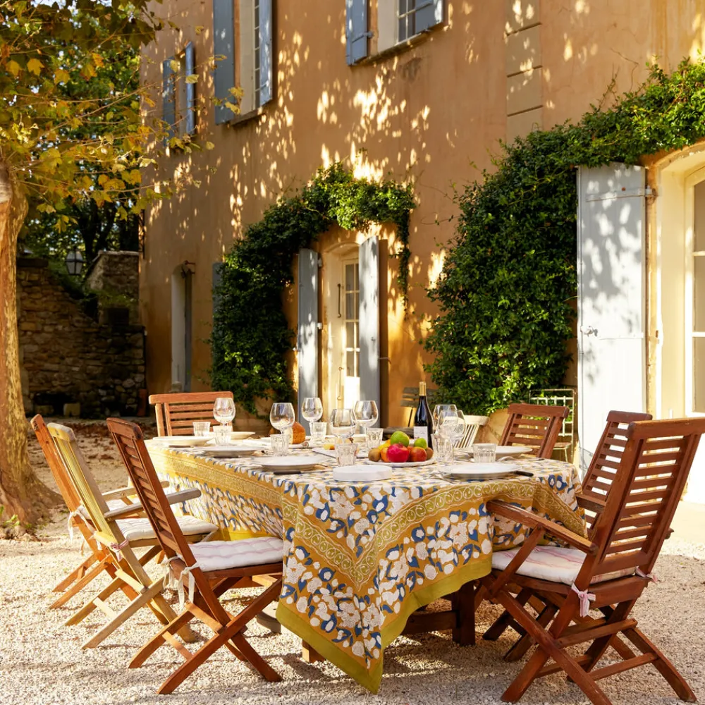 Couleur Nature Place Settings & Linens|French Tablecloth Forest Harvest Mustard & Blue