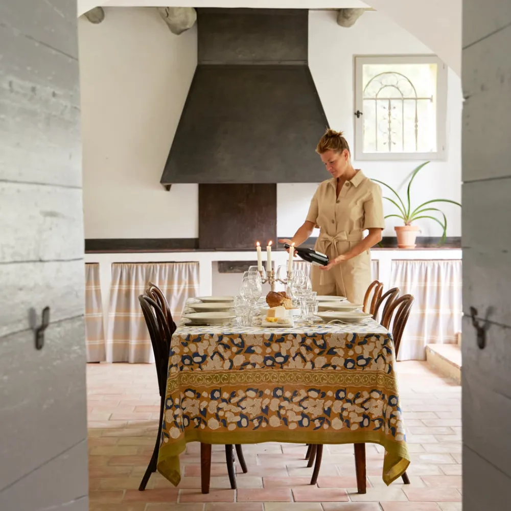 Couleur Nature Place Settings & Linens|French Tablecloth Forest Harvest Mustard & Blue