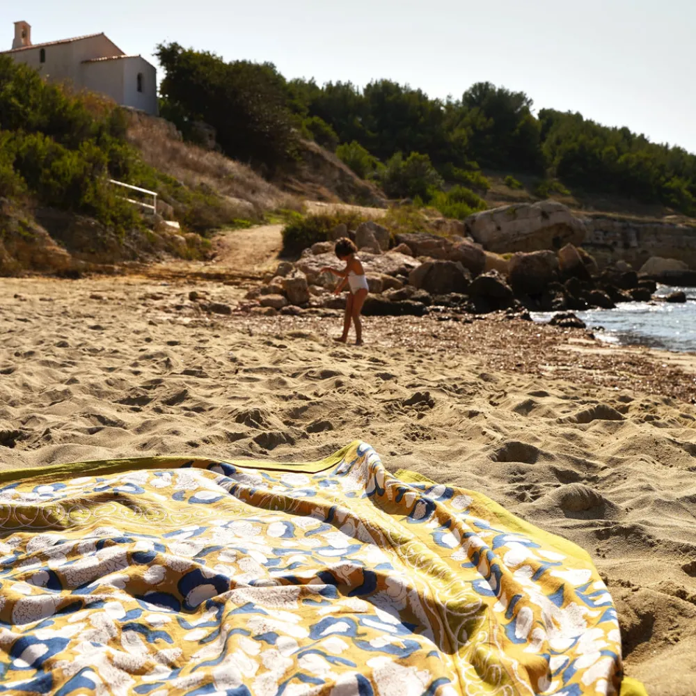 Couleur Nature Place Settings & Linens|French Tablecloth Forest Harvest Mustard & Blue