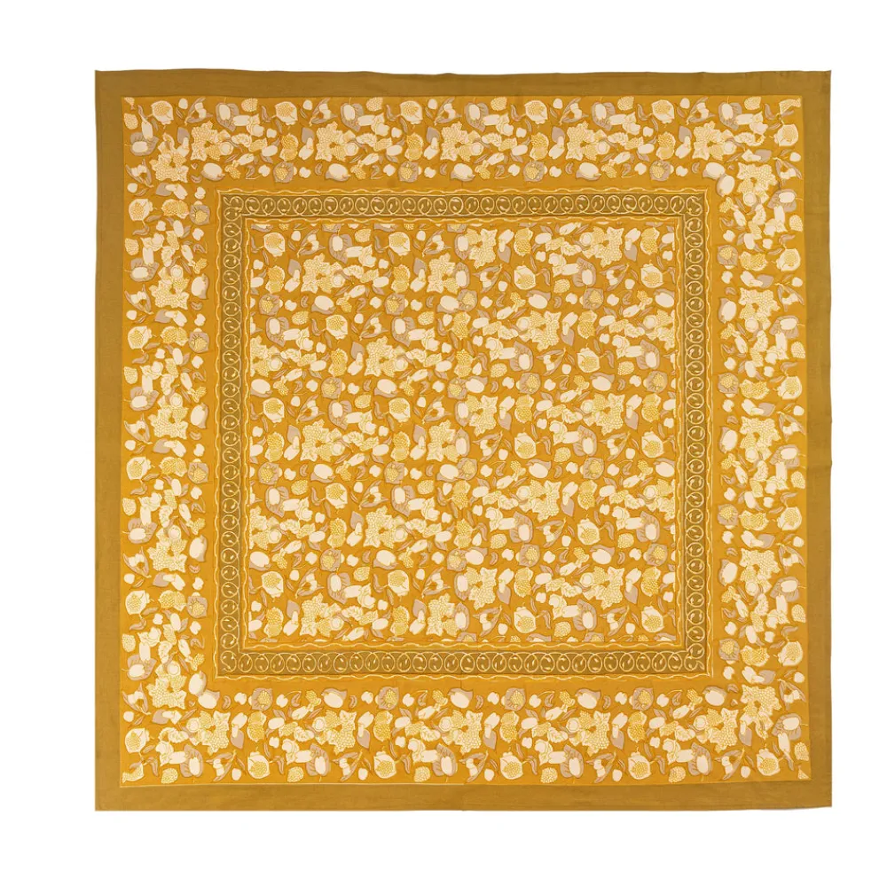 Couleur Nature Place Settings & Linens|French Tablecloth Forest Harvest Grey & Mustard