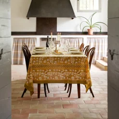 Couleur Nature Place Settings & Linens|French Tablecloth Forest Harvest Grey & Mustard