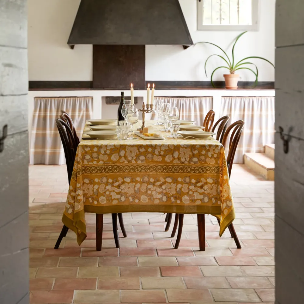 Couleur Nature Place Settings & Linens|French Tablecloth Forest Harvest Grey & Mustard