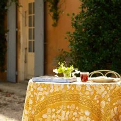 Couleur Nature Place Settings & Linens|French Tablecloth Forest Harvest Grey & Mustard