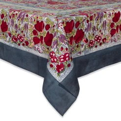 Couleur Nature Place Settings & Linens|French Tablecloth Jardin Red & Grey