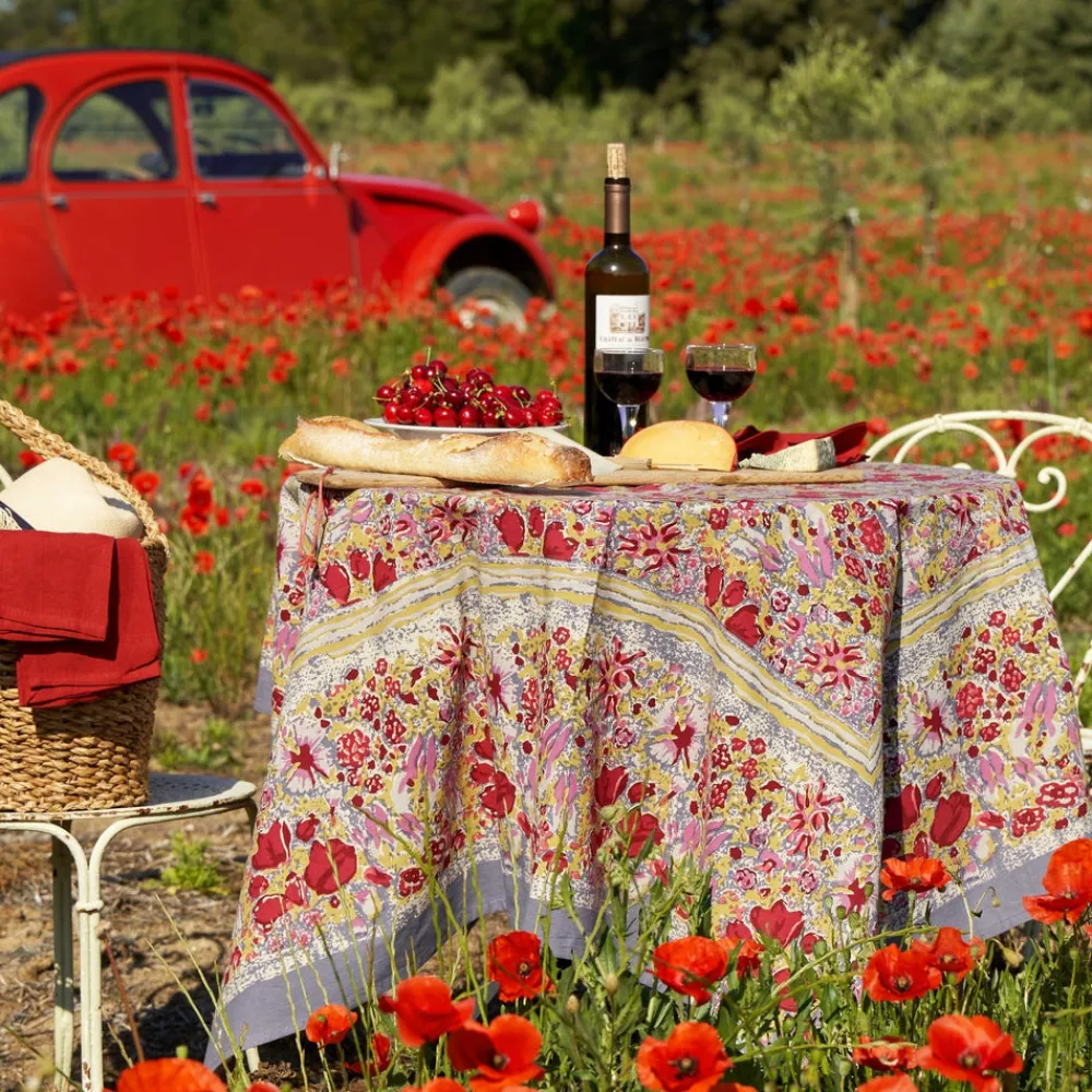 Couleur Nature Place Settings & Linens|French Tablecloth Jardin Red & Grey