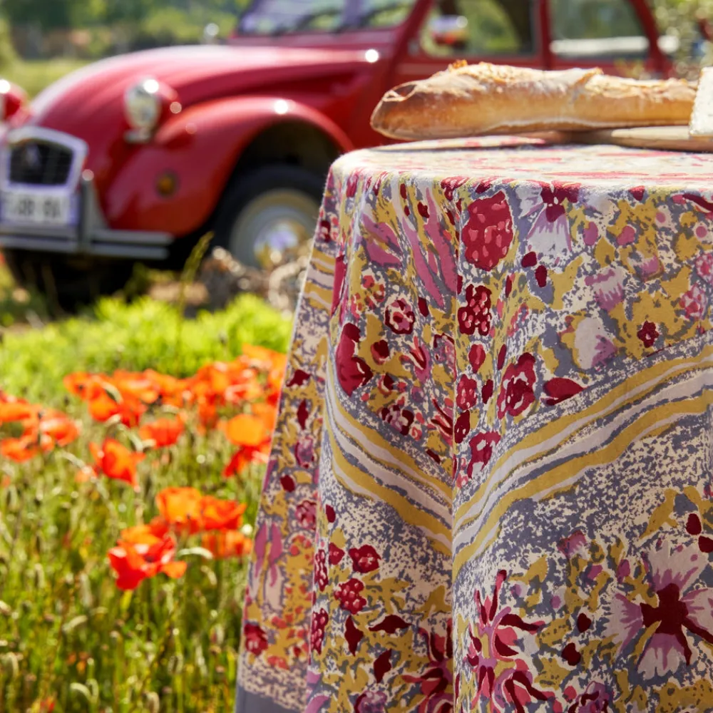 Couleur Nature Place Settings & Linens|French Tablecloth Jardin Red & Grey