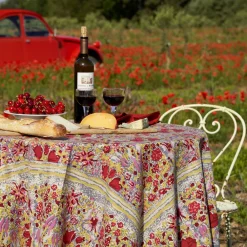 Couleur Nature Place Settings & Linens|French Tablecloth Jardin Red & Grey