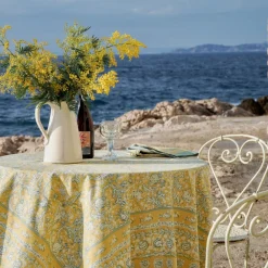 Couleur Nature Place Settings & Linens|French Tablecloth La Mer Aqua & Citrine