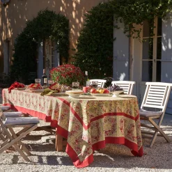 Couleur Nature Place Settings & Linens|French Tablecloth Winter Garden Wreath Red & Green