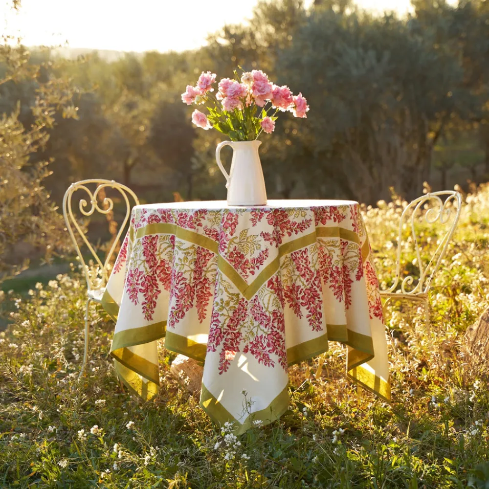 Couleur Nature Place Settings & Linens|French Tablecloth Wisteria Green & Pink