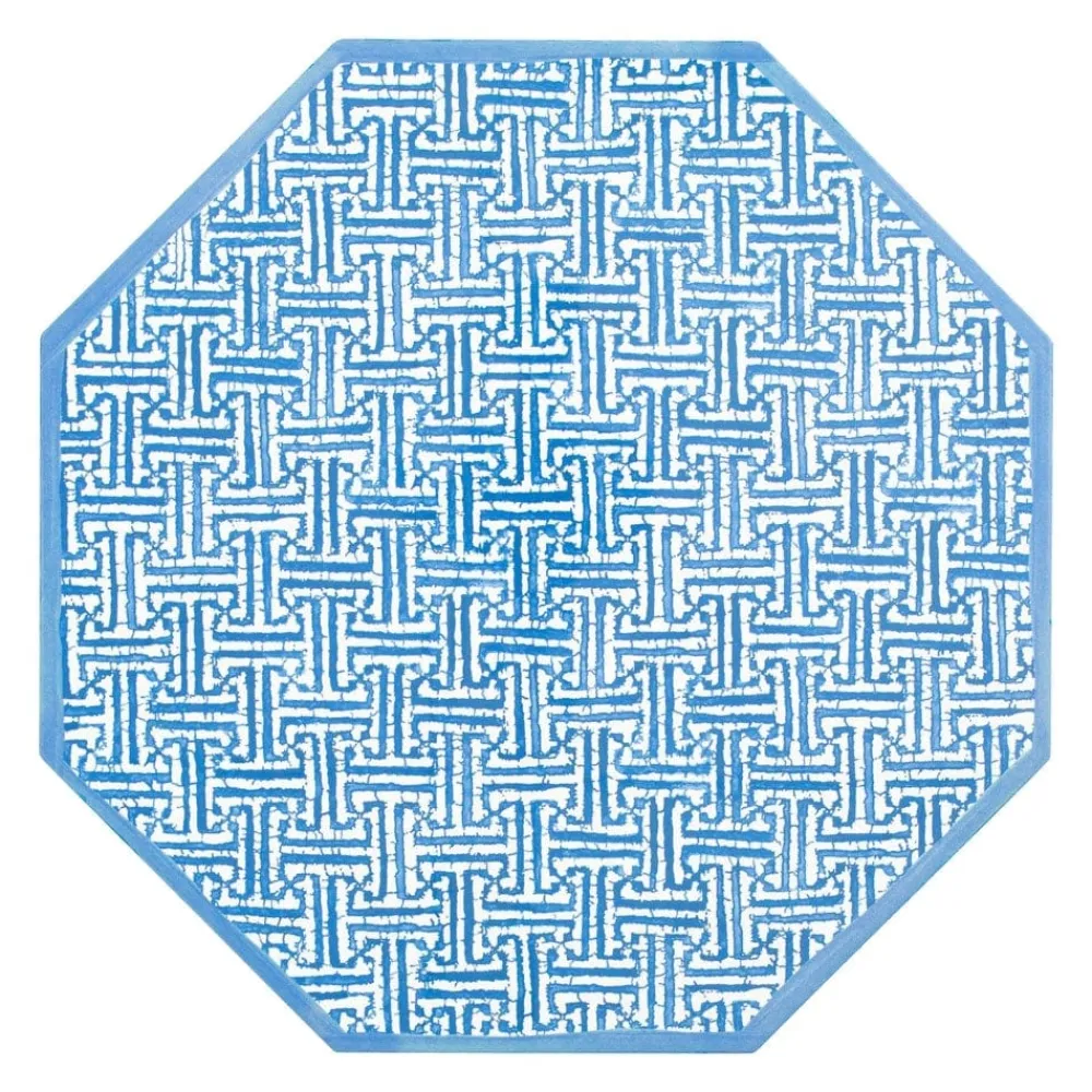 Caspari Place Settings & Linens|Fretwork Octagonal Lacquer Placemat in Blue