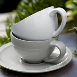 Costa Nova Dinnerware|Friso Collection Teacups & Saucers in White, Set of 6