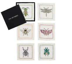 Kim Seybert Place Settings & Linens|Garden Party Cocktail Napkins in White & Multi, Set of 6 in a Gift Box