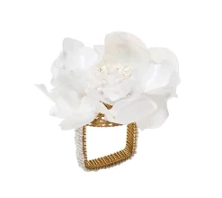 Kim Seybert Place Settings & Linens|Gardenia Napkin Ring in White, Set of 4