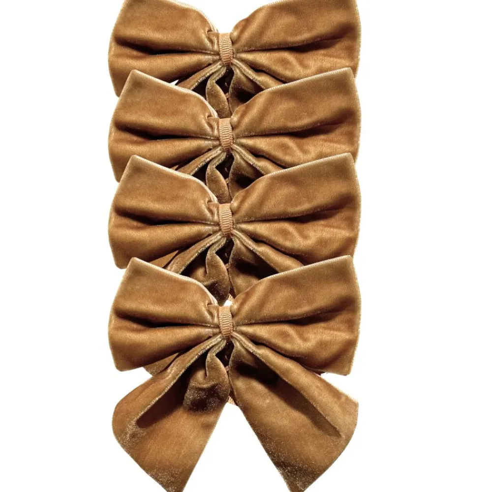 Flying Sheep Country Place Settings & Linens|Gold Bow Velvet Napkin Ties, Set of 4
