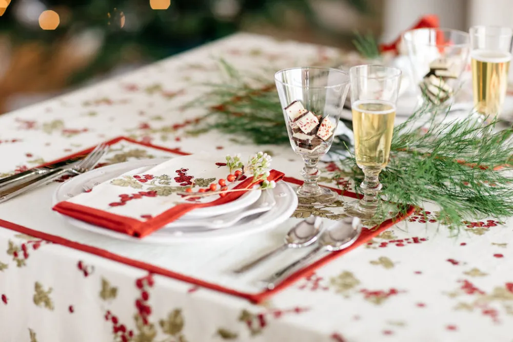 Couleur Nature Place Settings & Linens|Gooseberry Mats in Red & Green, Set of 6