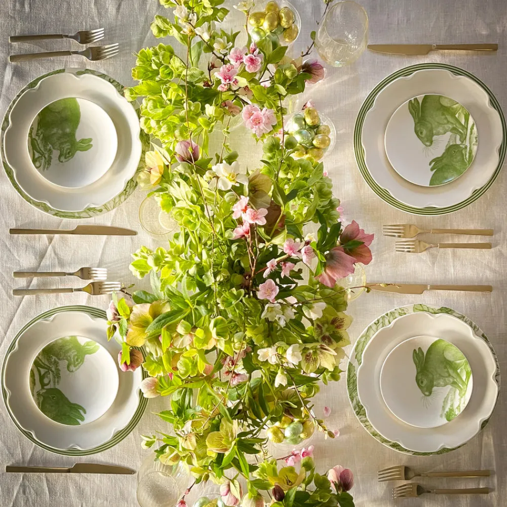 Caskata Dinnerware|Green Bunnies Canape Plates