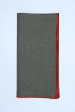 TriChi Design Place Settings & Linens|Green Napkin with Orange Small Trim, Set of 4