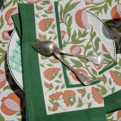 Couleur Nature Place Settings & Linens|Grenadine Orange & Green Napkins, Set of 6